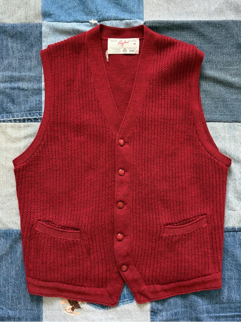 Vintage Byford 100% Wool Burgundy Knit Sweater Vest Made in England Size M